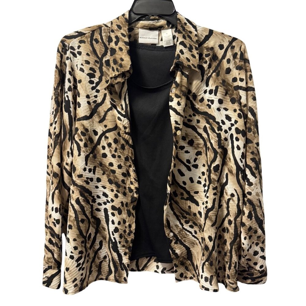 Alfred Dunner Leopard Print Button-Down Blouse Wi… - image 2